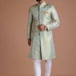 KimKhab Brocade Silk Royal Achkan | Vibrant Green and Golden | Jaipurio